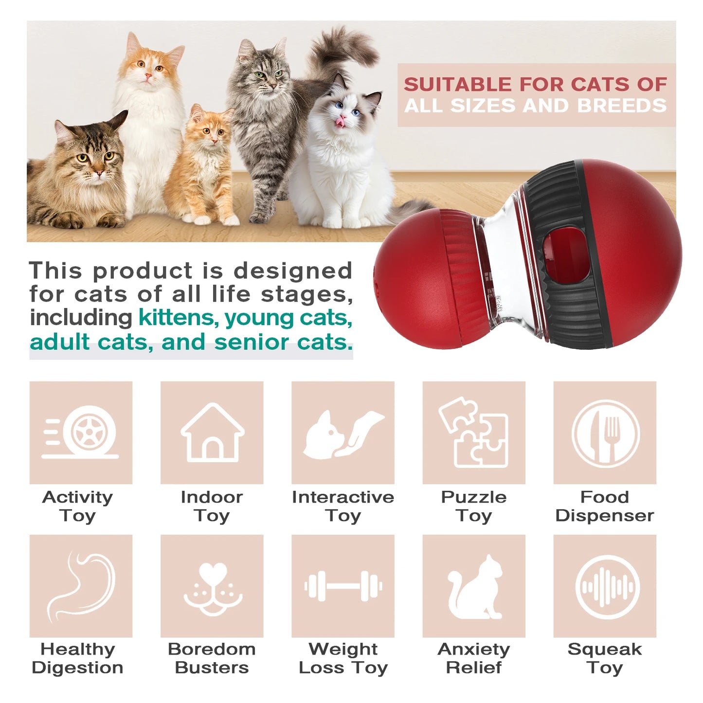 Pelota Dispensadora de Premios con Sonido para Gatos — Anti-Aburrimiento
