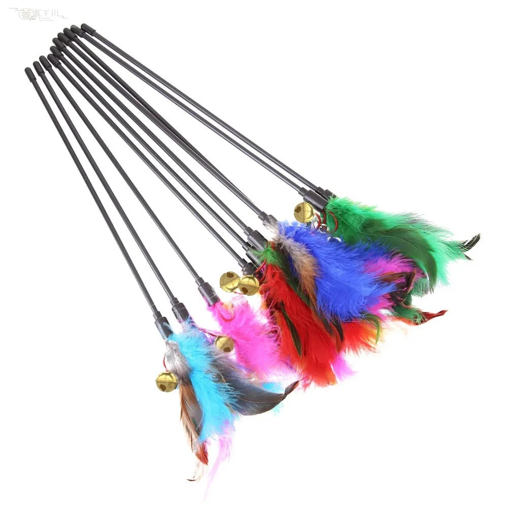 Pack 5 Juguetes Interactivos para Gatos — Varitas con Plumas y Cascabeles