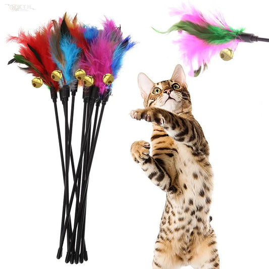 Pack 5 Juguetes Interactivos para Gatos — Varitas con Plumas y Cascabeles