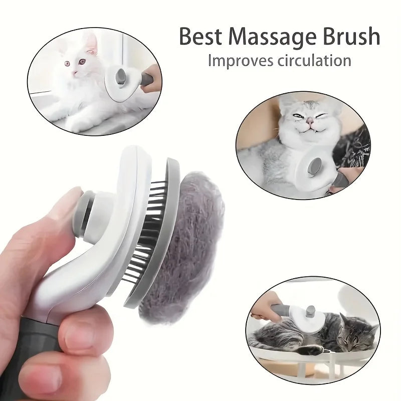 Cepillo Deslanador Autolimpiante para Perros y Gatos — Botón Eyector